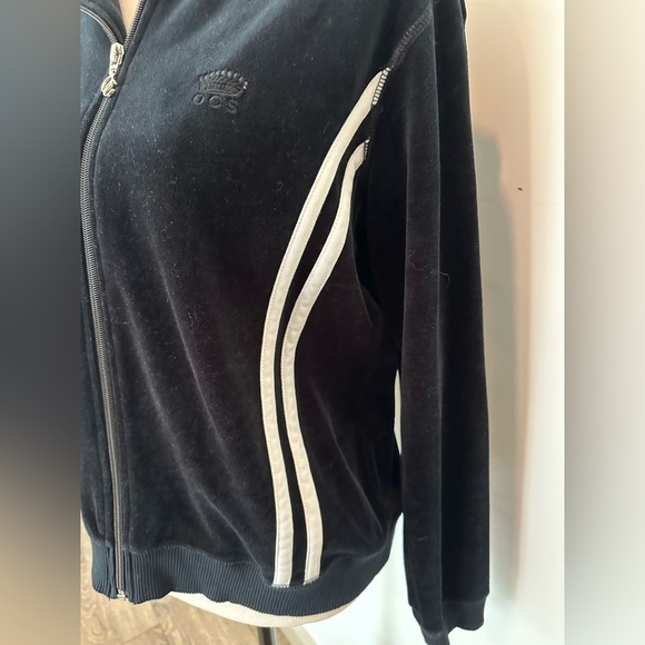 VTG Oleg Cassini Sport Velour Zip Front Jacket Striped in Black SZ L EUC - Picture 3 of 7